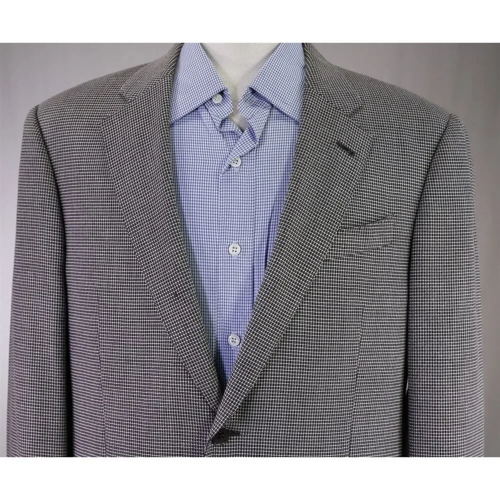Armani Collezioni Silver Black Wool Viscose Knit Woven 2Btn Sportcoat Blazer 40R